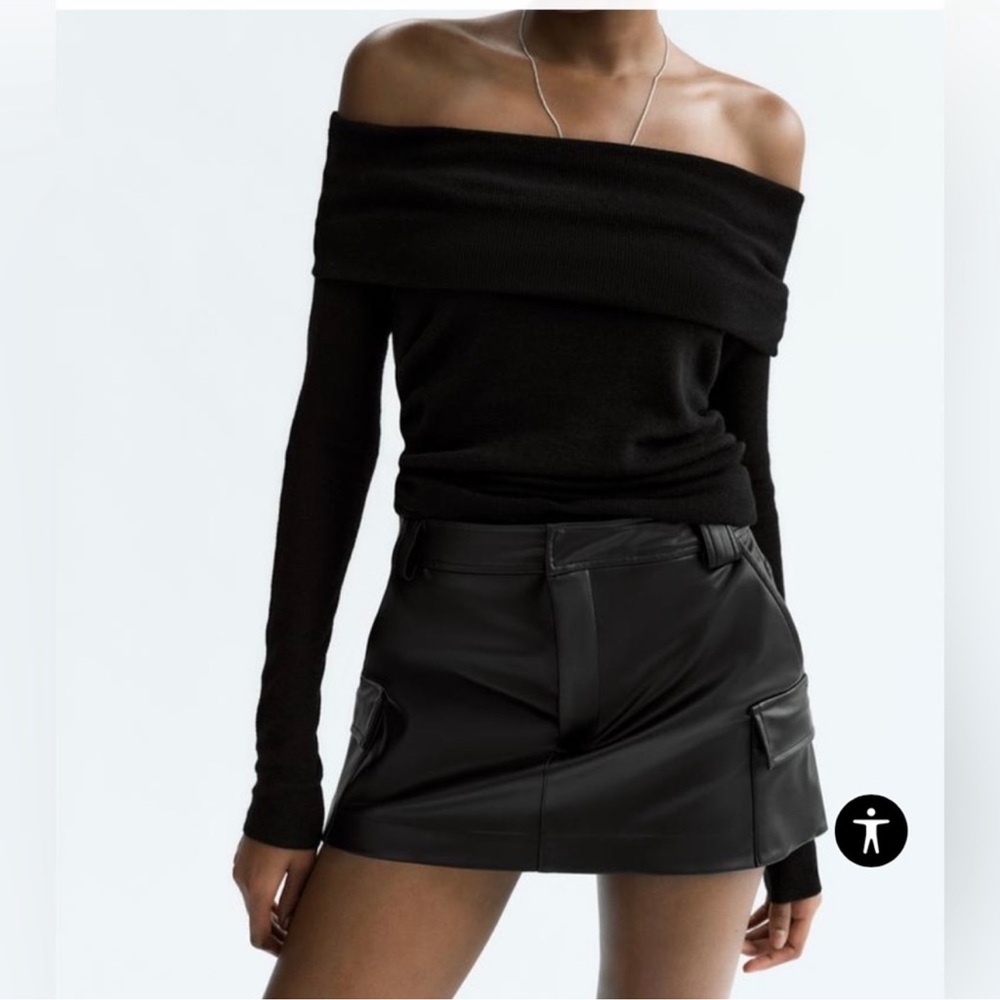 ZARA Faux Leather Cargo Skort Black Size XS